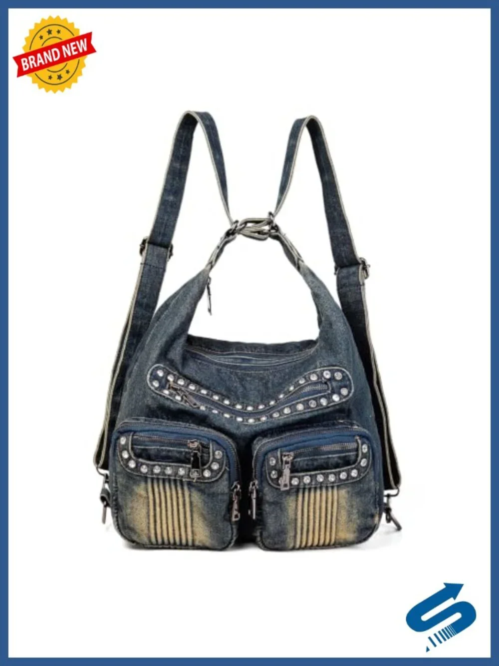 Vintage Denim Crossbody Bag Women Convertible Shoulder Backpack Purse